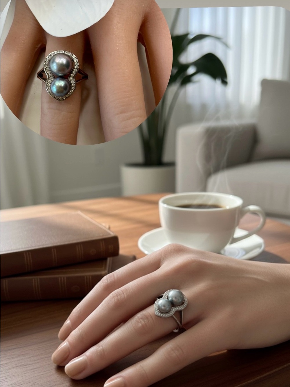 Authentic edison pearl adjustable ring in S925 settings